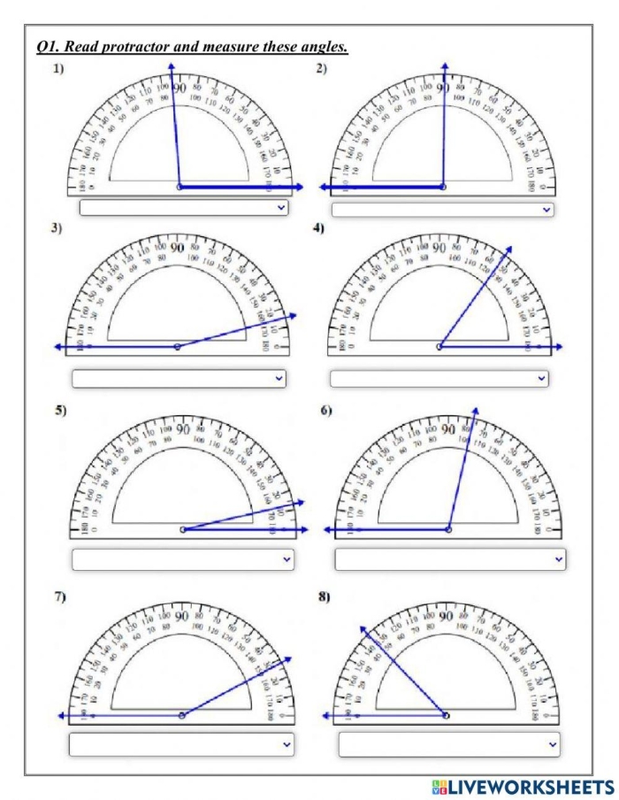 Fourth grade student using a protractor to measure angles on a geometry worksheet 17