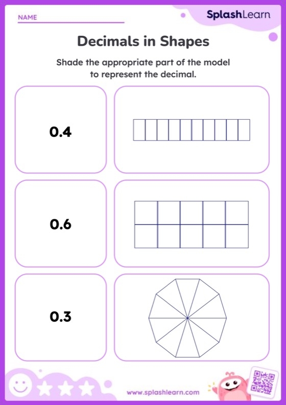 A fourth grade student completes a math worksheet on converting fractions to decimals in the tenths place