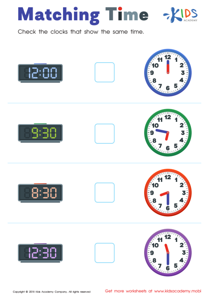 Second grade students practicing time telling by connecting analog clock faces to their matching digital times