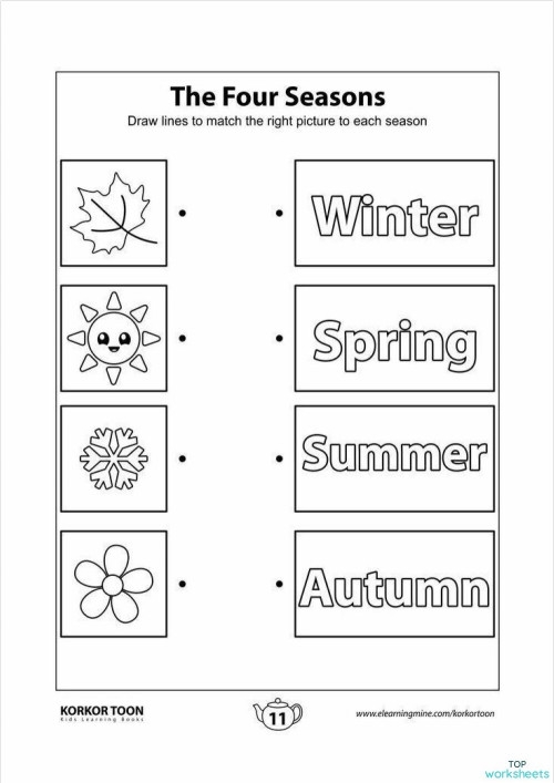 Kindergarten student cutting and pasting weather symbols onto a Match the Four Seasons chart