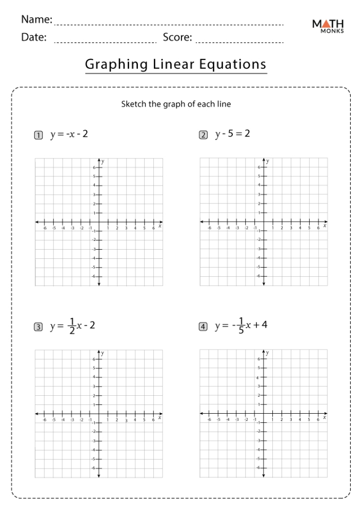 Worksheet featuring a hands-on activity for matching graphs with linear equations for eighth graders