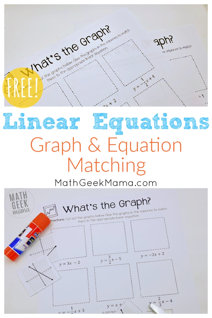 Hands-on activity showcasing a worksheet for matching linear graphs to equations for eighth-grade students