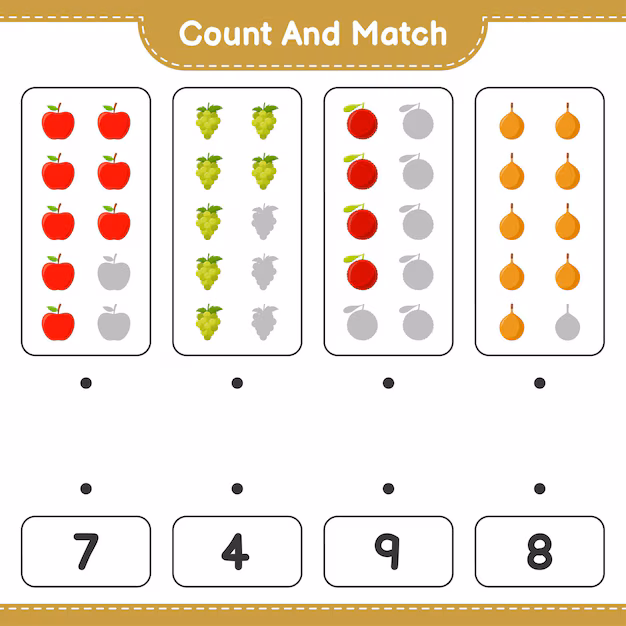 Engaging Pre-K activity for counting and connecting fruits to their corresponding numbers Colorful worksheet for matching numbers with fruits to enhance tracing skills