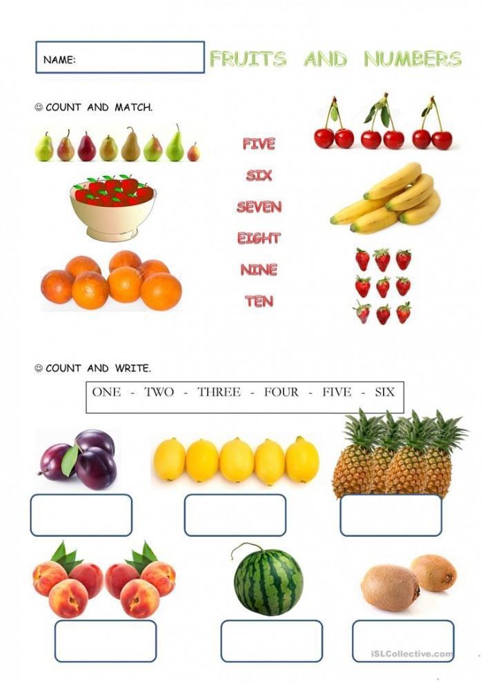 Handwriting worksheet for Pre-K Colorful Match the Numbers with the Fruits worksheet designed for Pre-K students to practice handwriting and counting. Engaging activity for young learners to trace lines connecting fruits to their corresponding numbers.