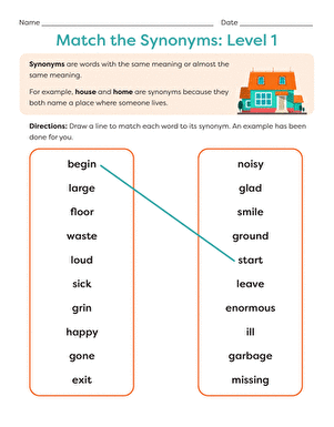 Matching worksheet for fourth graders to identify synonyms and enhance vocabulary