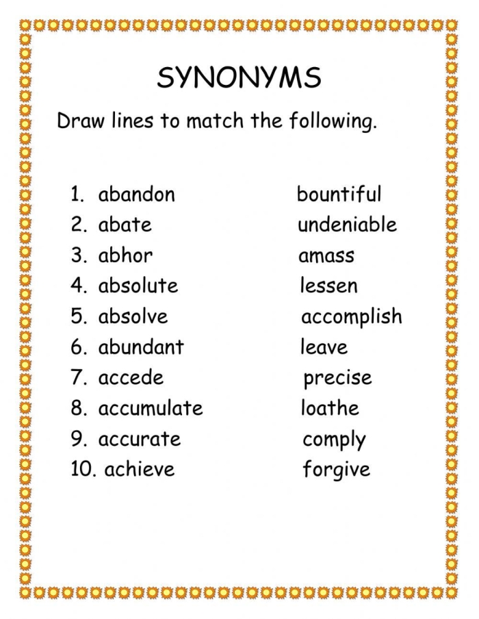 Students engaging with a Level 2 worksheet on matching synonyms in history