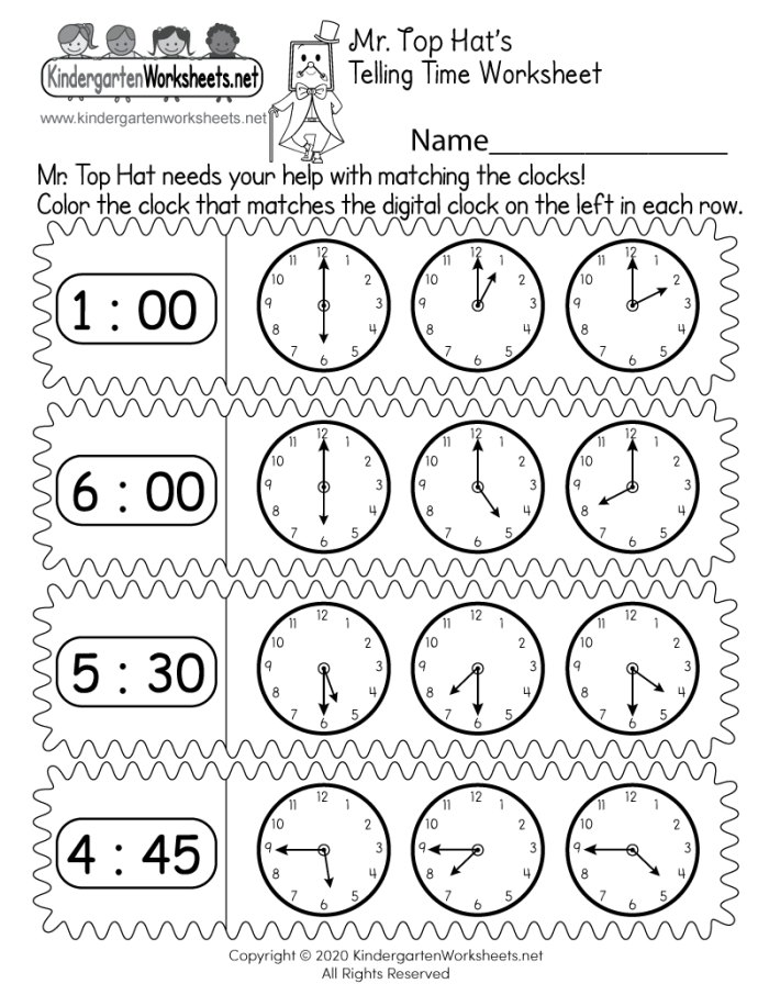 Second grade students matching analog clock faces to digital time displays on a practice worksheet