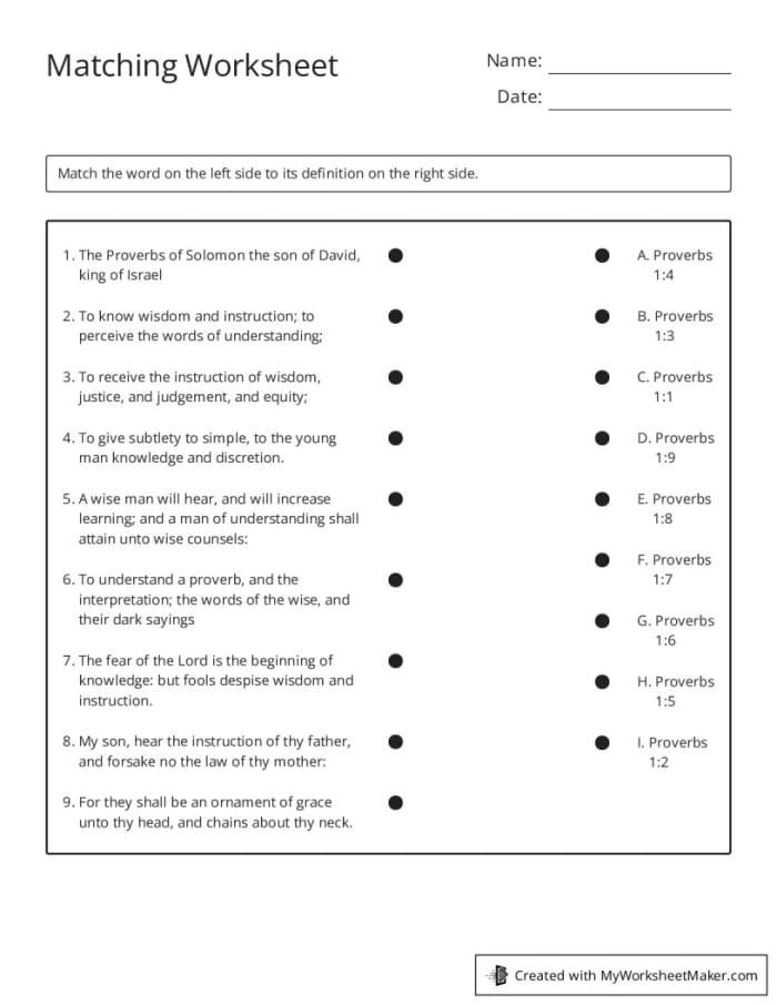 Worksheet featuring vocabulary matching activity for fourth graders