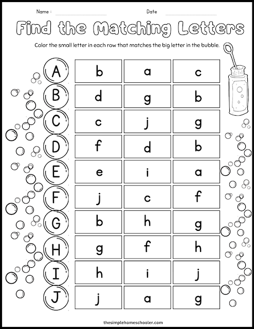 Fun worksheet for matching uppercase and lowercase letters in a puzzle format