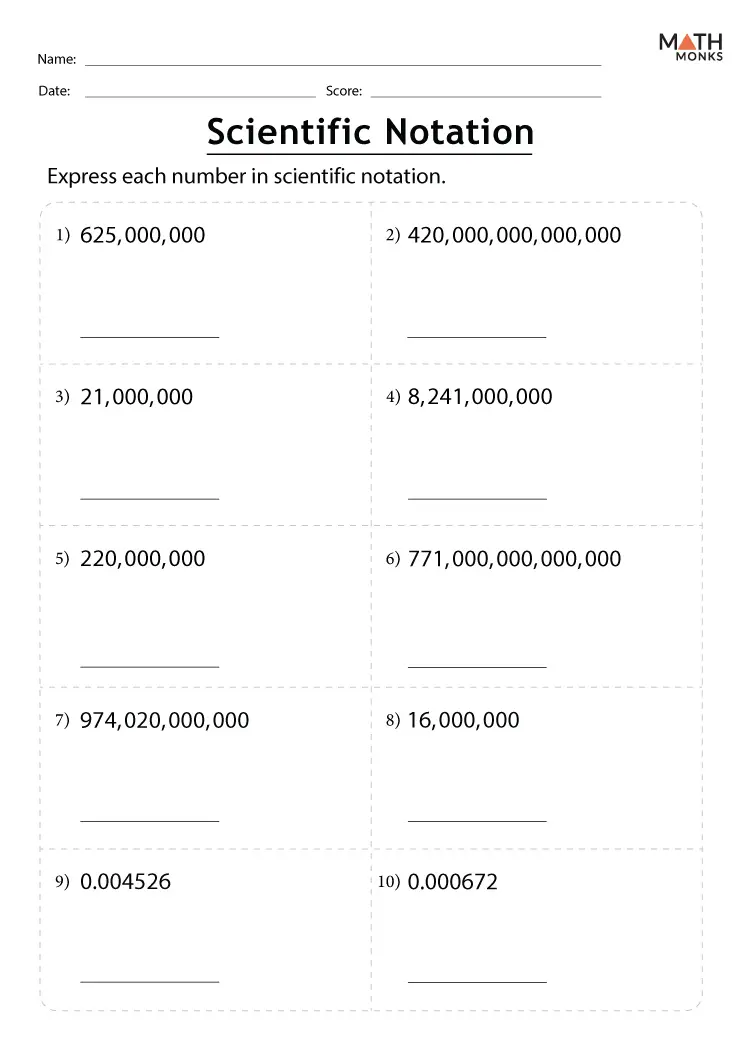 Fun Matching Worksheet: Add and Subtract in Scientific Notation for Eighth Graders Worksheet featuring a matching activity for adding and subtracting numbers in scientific notation