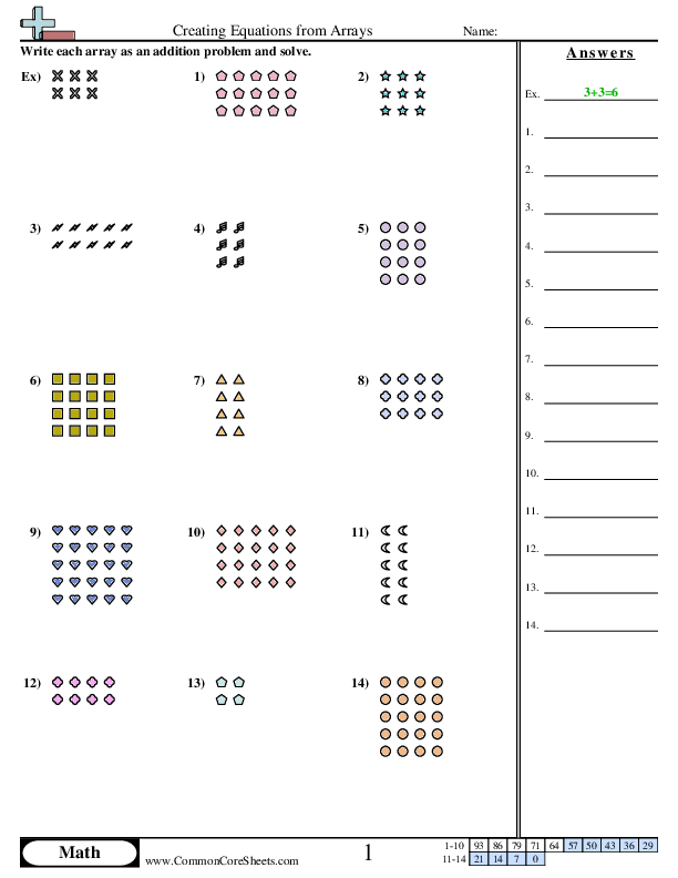 Matching Arrays to Equations worksheet for 3rd grade algebra practice Visual representation of arrays matching equations for third graders