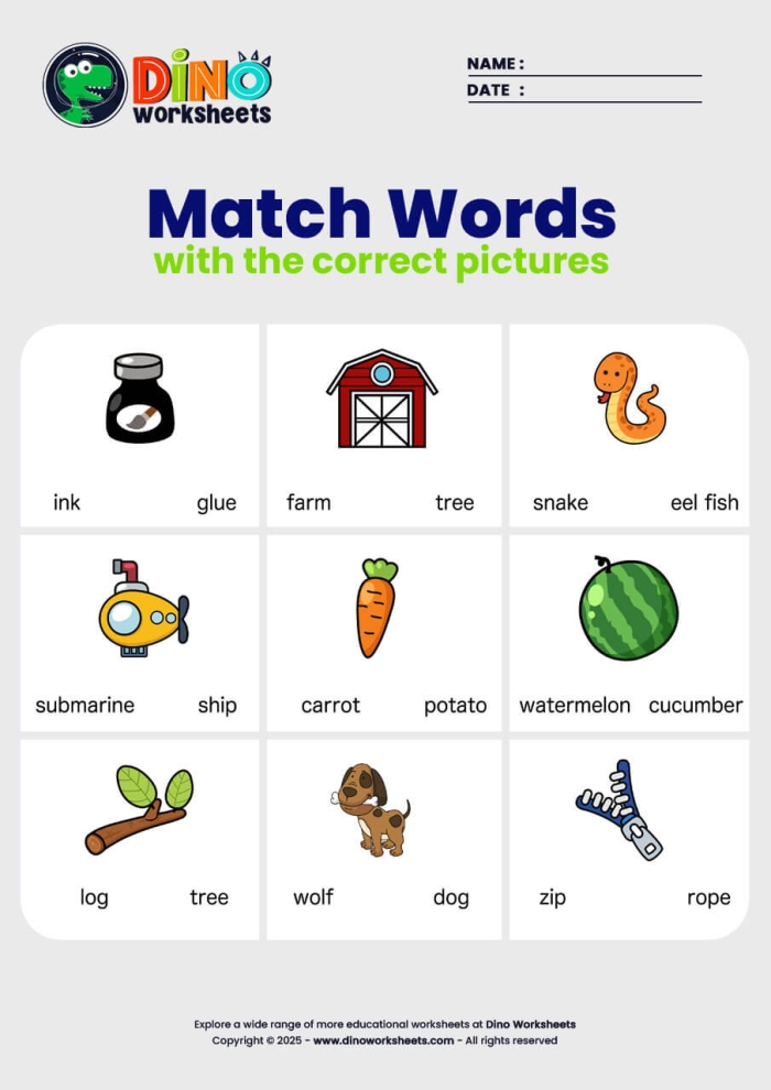 Matching Identical Sight Words Activity for Preschool Learners Image 20 Pre-K matching words worksheet showing sight words to identify which words are the same with visual pattern recognition activity