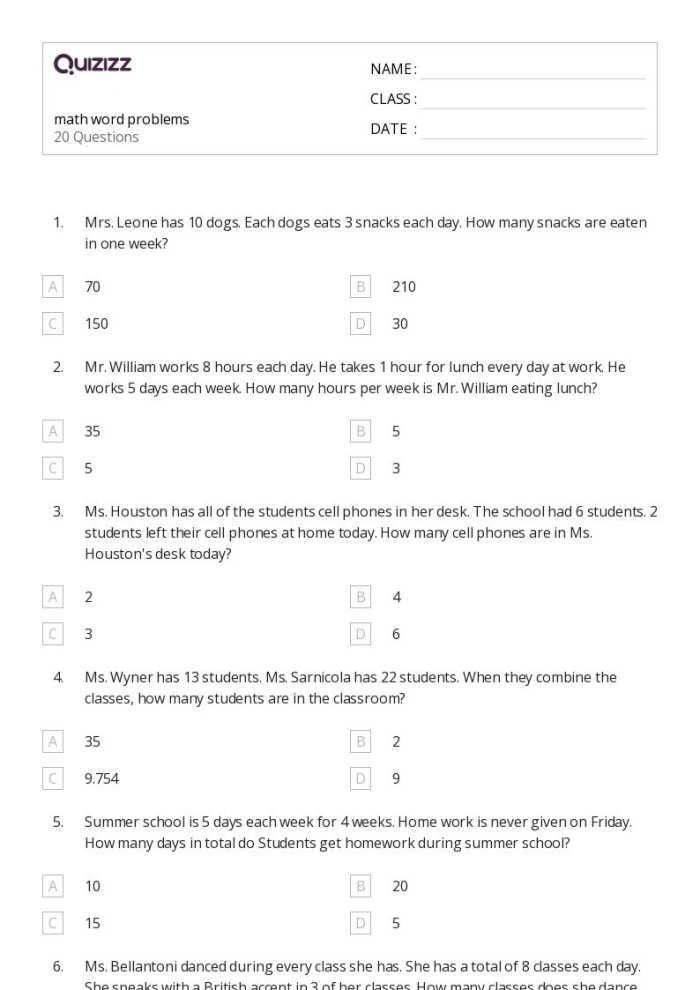 Math Facts Assessment worksheet for fourth graders focusing on multiplication and division fluency