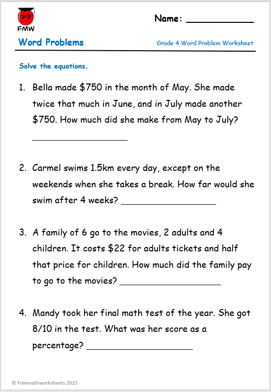 Math Facts Assessment worksheet for fourth graders focusing on multiplication and division fluency