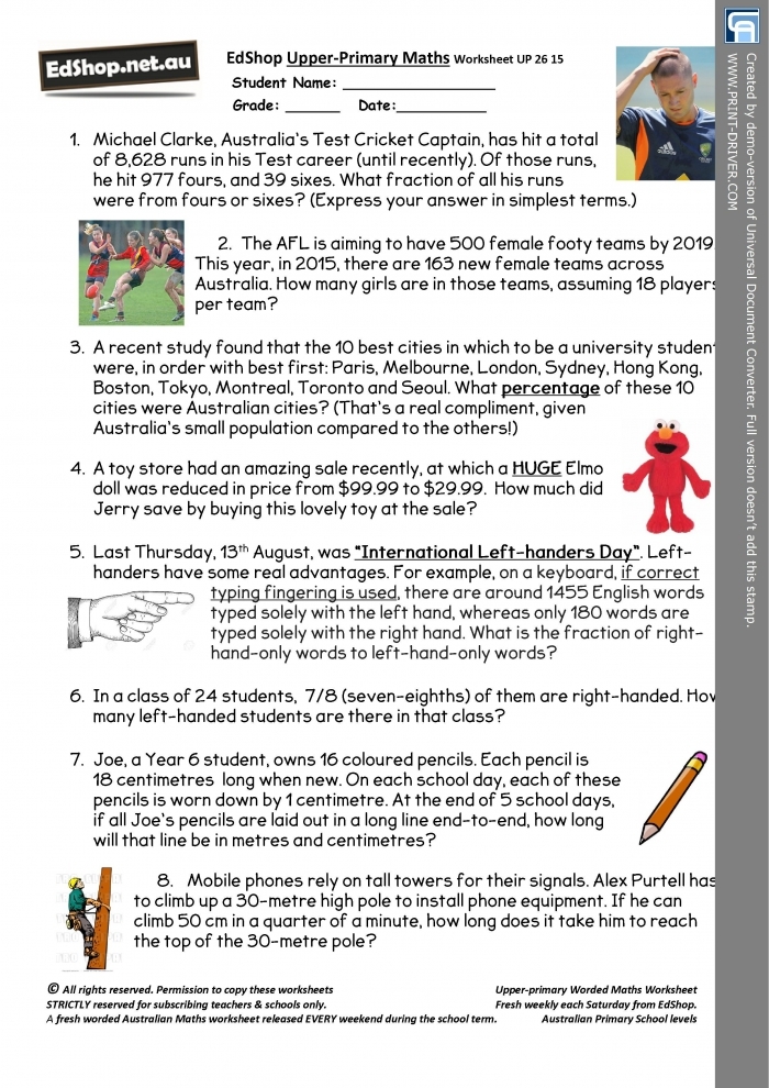 Third grade students solving addition and subtraction word problems on a check-up worksheet