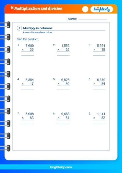 Multiplication and Division Practice Worksheet for Fourth Grade Math Exercise 22 Fourth grade student working on a multiplication and division practice worksheet