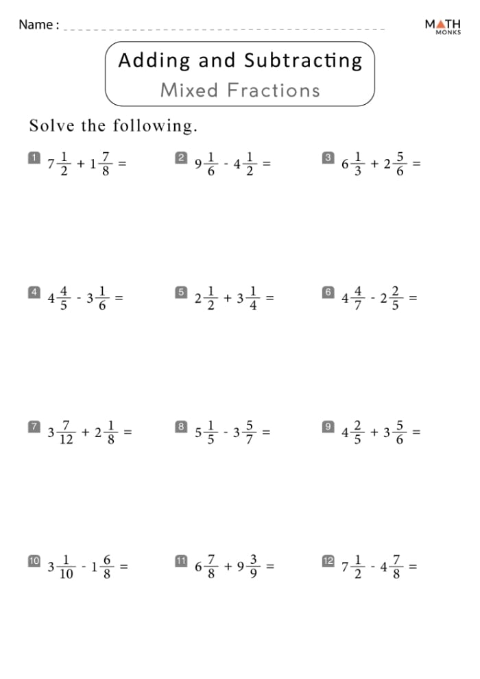 Adding and Subtracting Fractions Quiz Worksheet Number 16 Fourth grade students solving an adding and subtracting fractions with like denominators worksheet