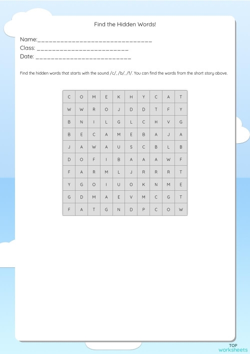 Second grade addition worksheet with math problems that reveal a hidden word puzzle when solved correctly