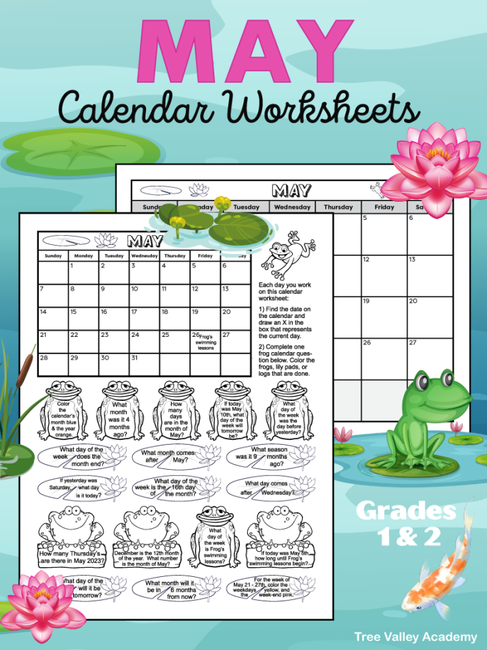 May calendar worksheet for second graders to fill in dates and highlight Mother's Day