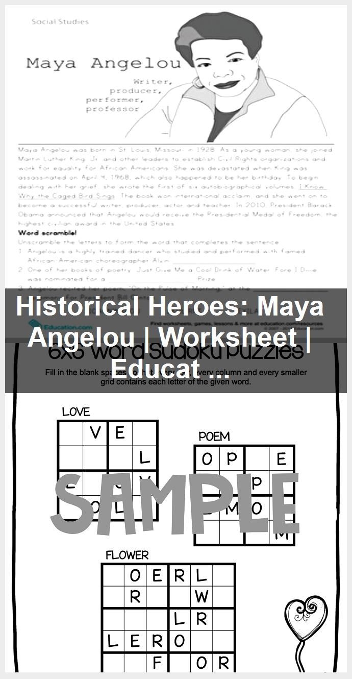 Maya Angelou worksheet for second graders introducing historical heroes