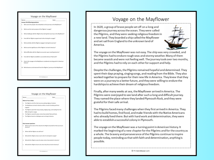 Fourth grade science worksheet featuring an educational illustration of The Mayflower ship for lesson 20