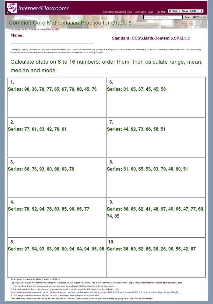 Sixth grade students working through mean absolute deviation problems with fraction data sets on a worksheet