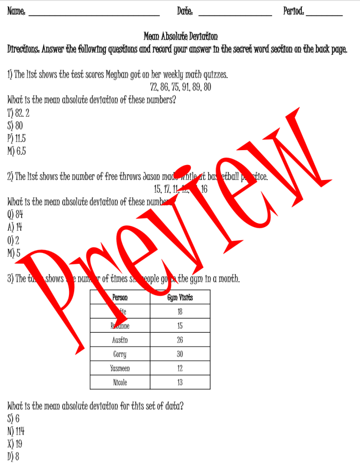 Sixth grade students working through mean absolute deviation problems with fractional data sets on a worksheet