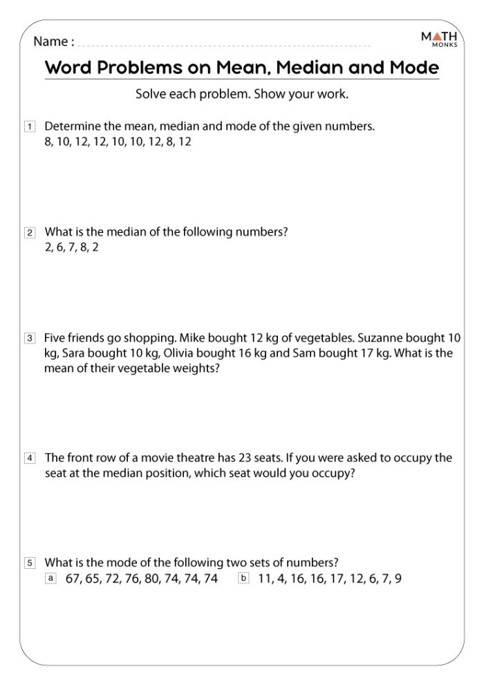 Finding the Average: Mean, Median, and Mode worksheet for Grade 5 learners Worksheet for fifth graders focusing on calculating mean, median, and mode averages