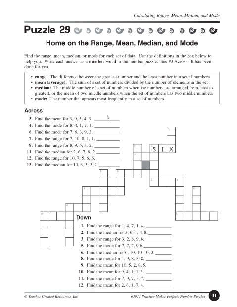 Sixth grade student completing a math practice worksheet on finding the mean median and mode of data sets