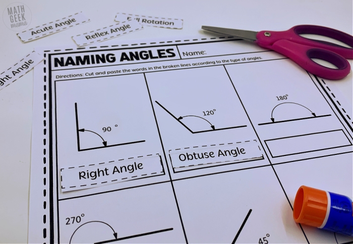 Fourth grade students using built-in protractors to measure and classify angles on a geometry worksheet