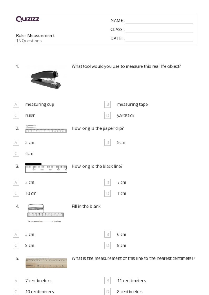 Second grade worksheet featuring pencils for students to measure in centimeters and inches