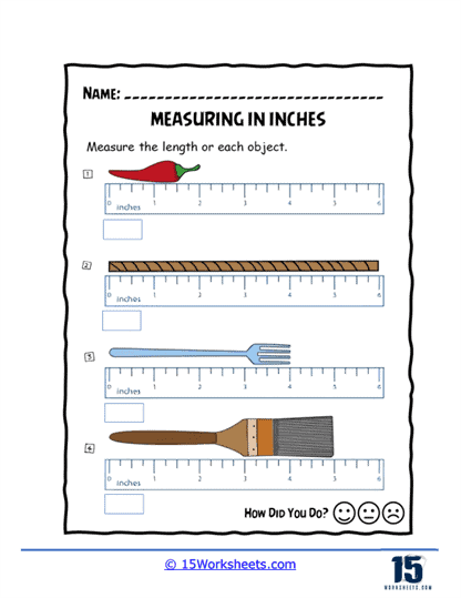 A second grade student using a ruler to measure pencils in both centimeters and inches on a worksheet.