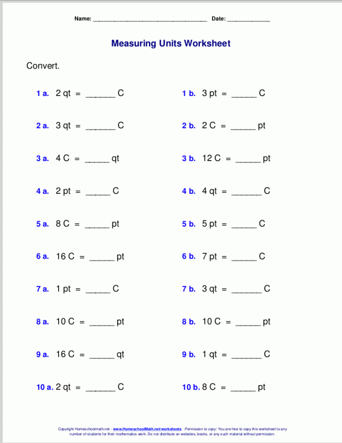 Measurement worksheet for Second Grade Measurement Mania worksheet featuring cups, pints, and quarts for second graders. Learn about volume with this fun baking-themed activity sheet.
