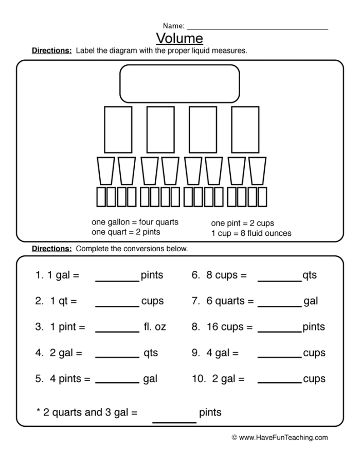 Measurement worksheet for Second Grade Worksheet featuring Measurement Mania: Cups, Pints, and Quarts for second graders learning about liquid measurements. Engaging educational resource for young learners in baking and measurements.