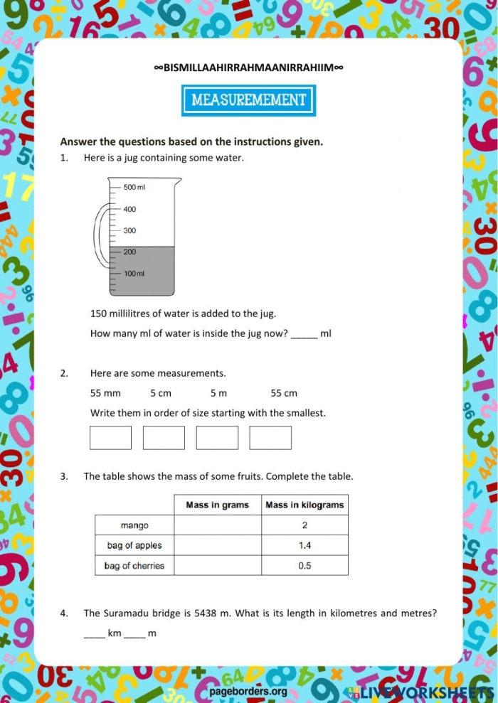 Measurement Review Assessment for Elementary Students Third grade student completing a measurement review worksheet with rulers and measurement tools