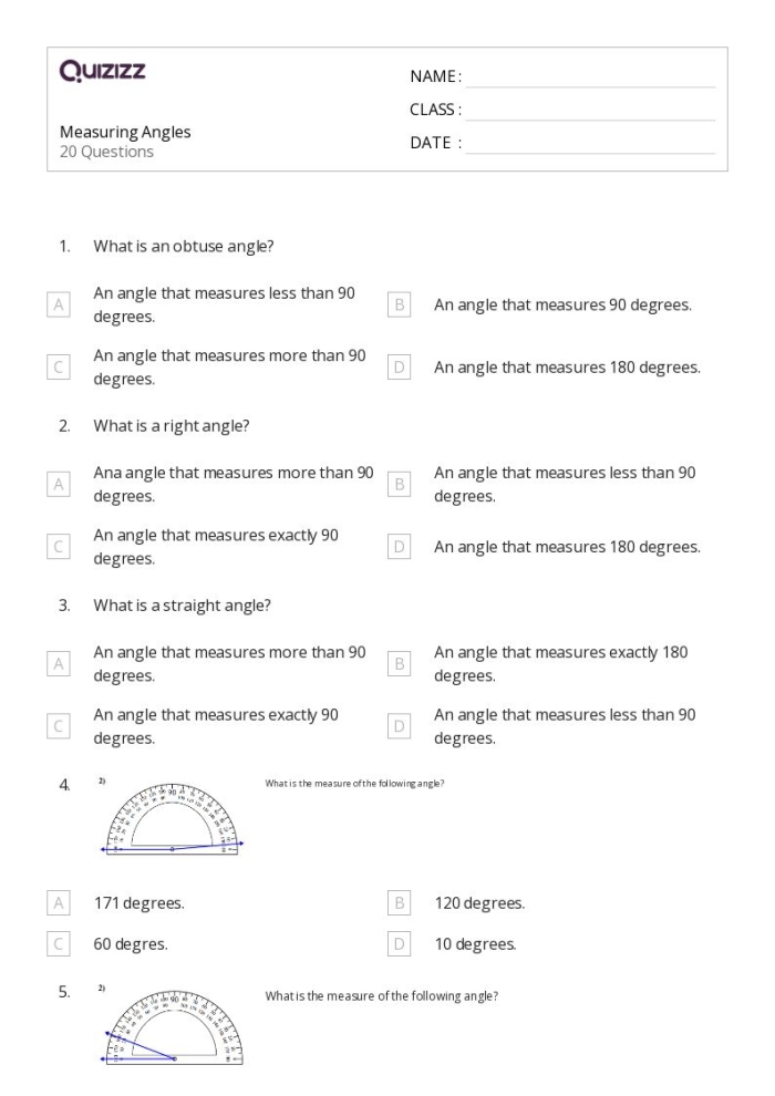 Fourth grade student using a protractor to measure geometry angles on a worksheet