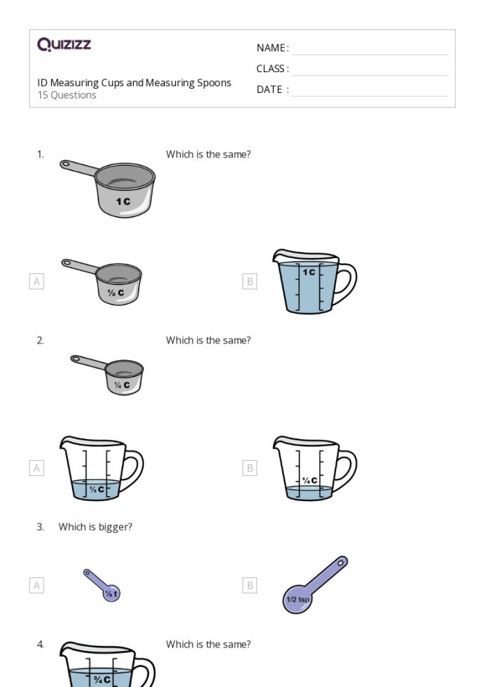 Image of the Measuring Cups Madness worksheet featuring fractions and cookie illustrations