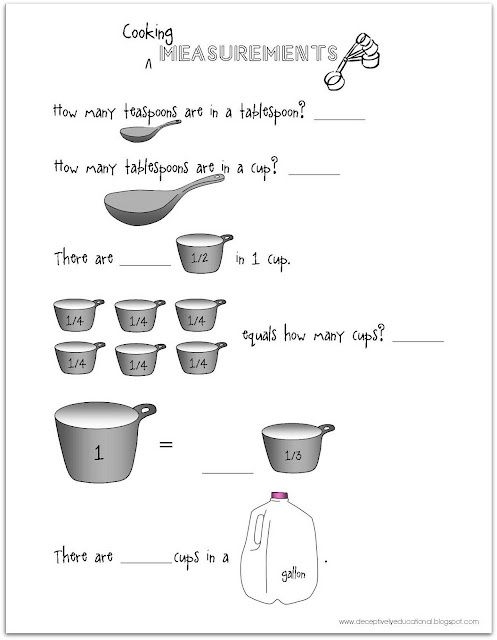 Image showing a fun worksheet for third graders about measuring cups and fractions