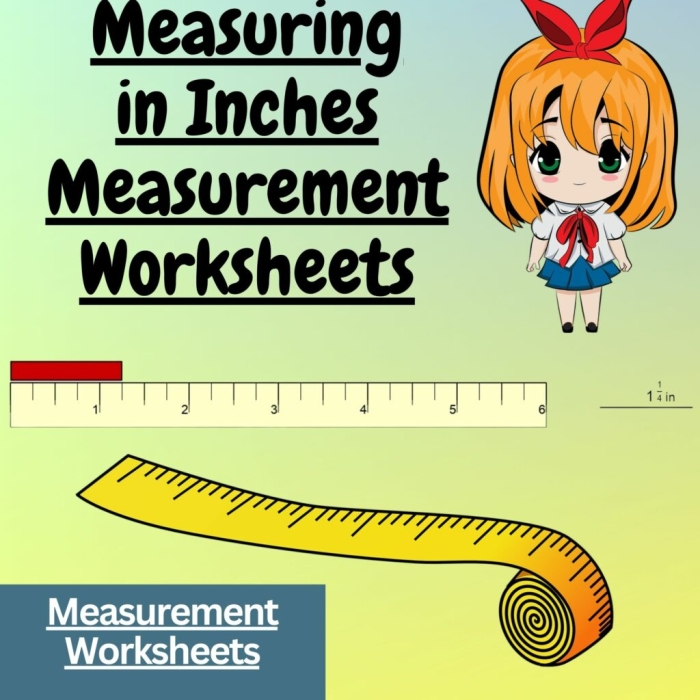 First grade worksheet for practicing measurement in inches, featuring a colorful design. Introductory measuring in inches worksheet for young learners to enhance their math skills.