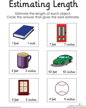 Worksheet for measuring inches with familiar objects for second graders