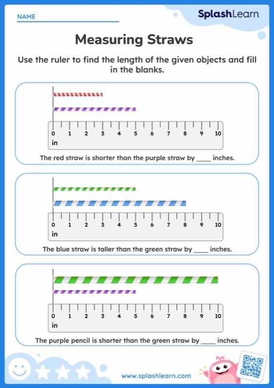 Worksheet for measuring inches with fun familiar objects