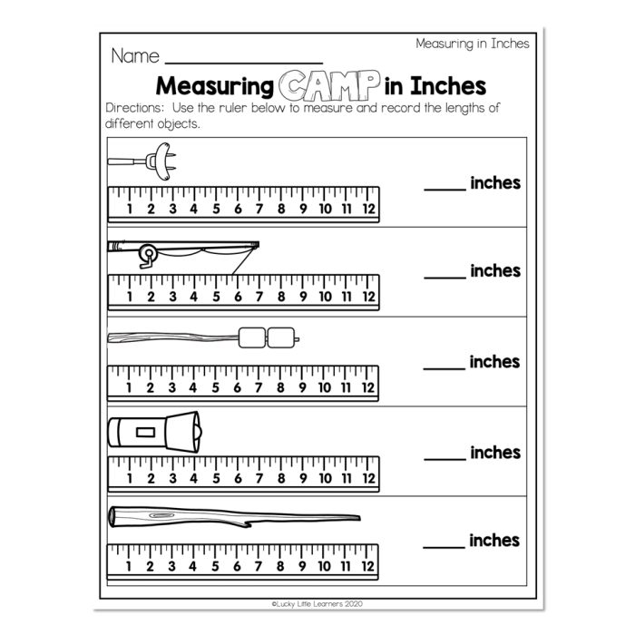 Practice sheet to help children master measuring with a ruler accurately Measuring Inches worksheet for fourth graders focusing on ruler reading skills