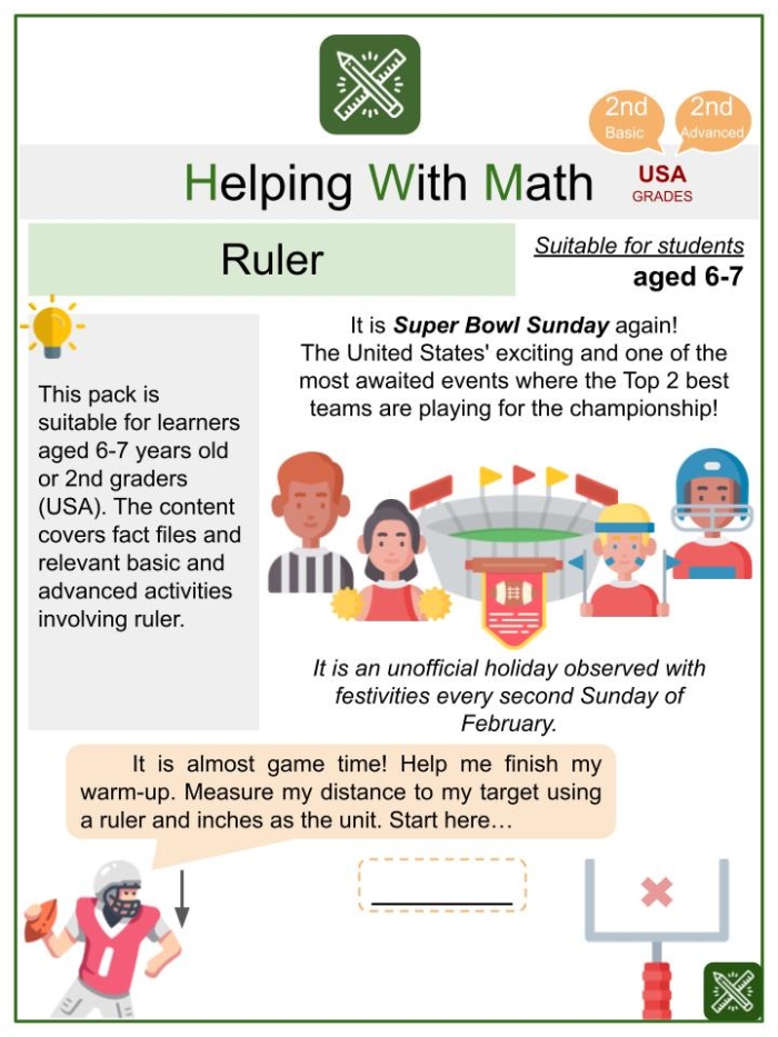 A second grade student using a ruler to measure pencil lengths for the Measurement Mania activity