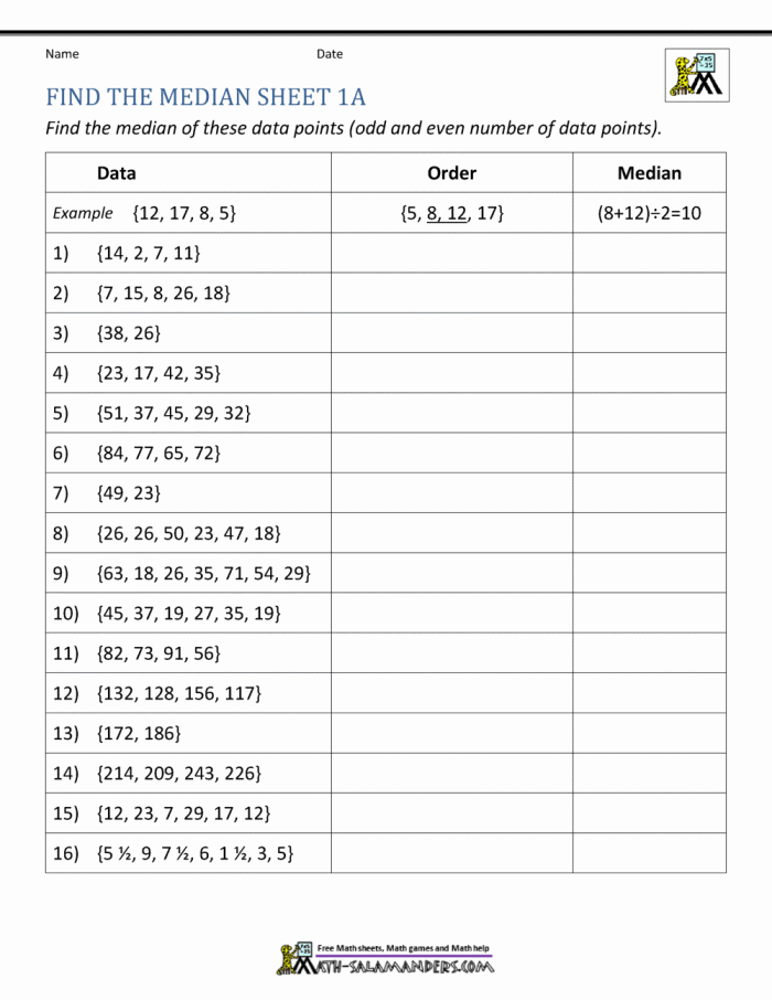Sixth grade students solving median problems on a practice worksheet with various data sets