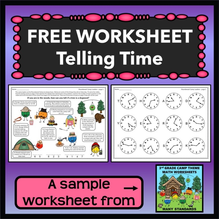 Kindergarten worksheet featuring Melissa Mouse helping students learn to read analog clocks