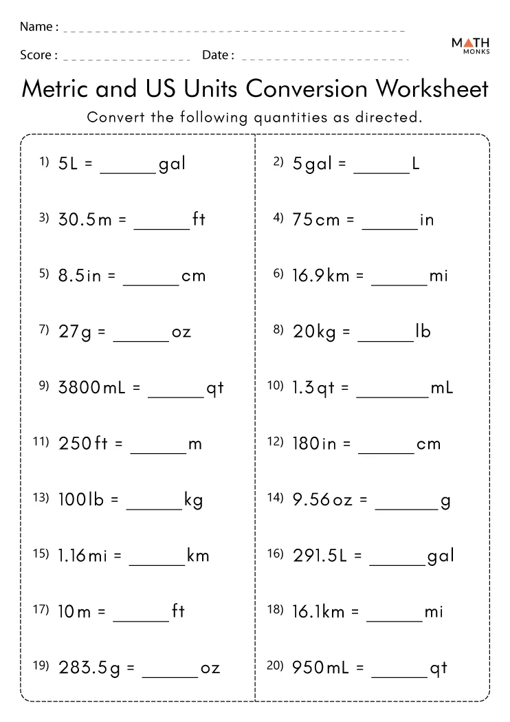 Fifth grade students practicing how to convert metric units using the deconstruction method on a worksheet
