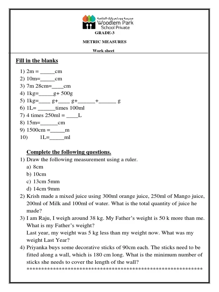 Metric Measurements Worksheet Number 16 for Fifth Grade Math Practice Fifth grade student completing a metric measurements worksheet to practice unit conversions