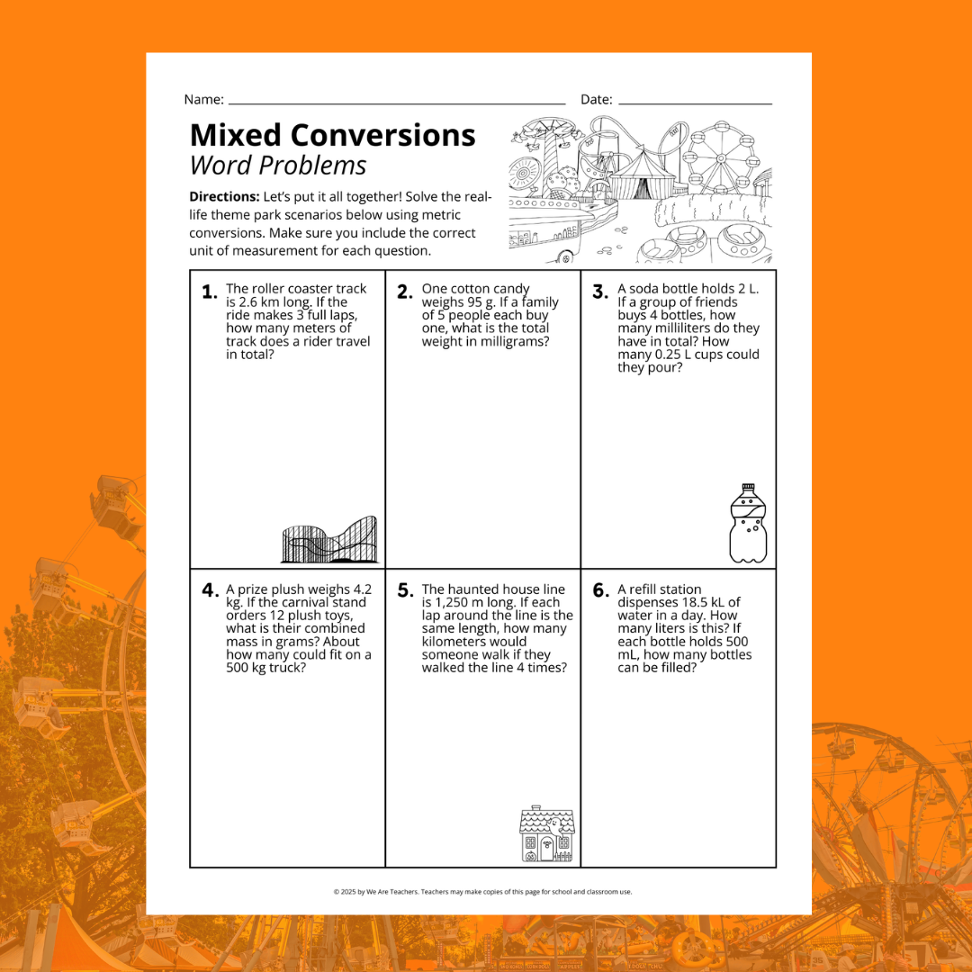Metric Conversion Worksheet and Measurement Cheat Sheet for Kids Third grade students practicing metric measurement conversions with a helpful reference table