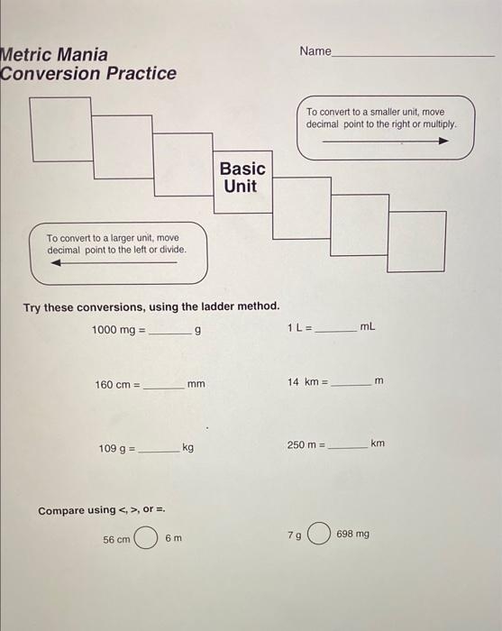 Metric Ladder Method worksheet for visualizing metric conversions in fractions. A helpful guide for fifth graders learning measurement conversions.