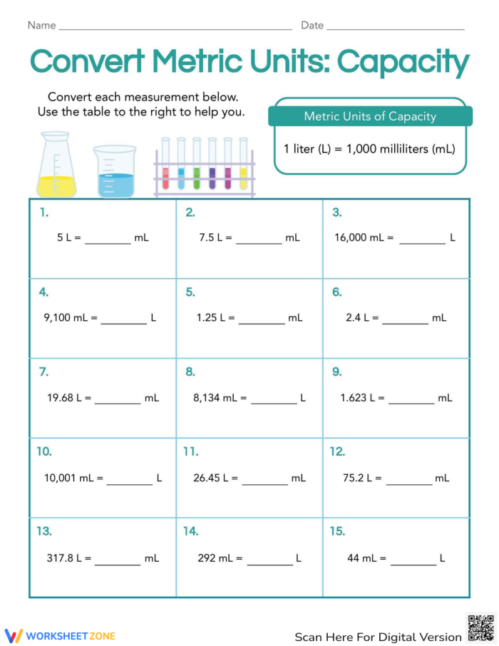 Convert Metric Units Length Worksheet for Grade 5 Lesson 13 Fifth grade students practicing metric length unit conversions on a printable worksheet